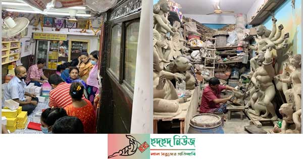 পূজার জমজমাট কেনাকাটা, প্রতিমা তৈরিতে ব্যস্ত প্রতিমাশিল্পীরা